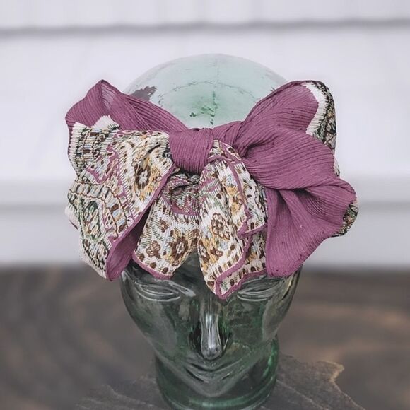 Vtg lilac sheer silk chiffon crepon patterned end slim scarf - Picture 2 of 13